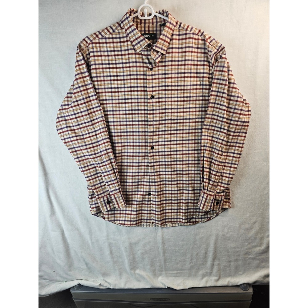 Orvis Mens Large Plaid Button Down Shirt Long Sleeve Multi Color Pocket L